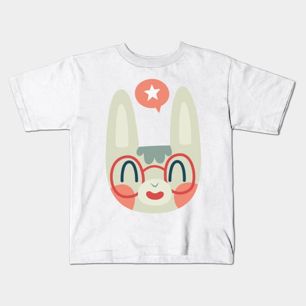 Cute Green Bunny Wearing Glasses Kids T-Shirt by clairestamper